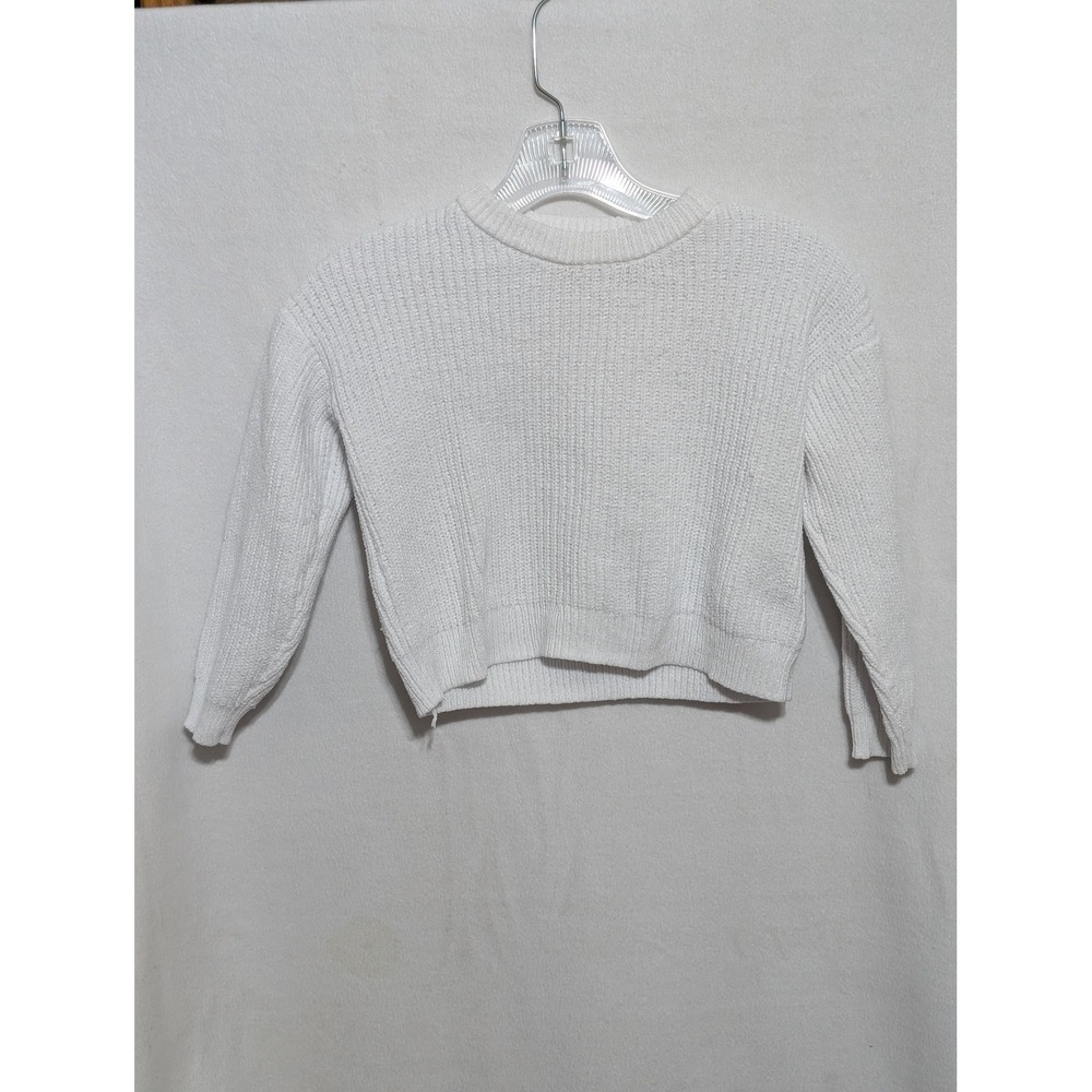 Cat & Jack Girls White Ribbed Knit Crew Neck Pullover Sweater Size M 8